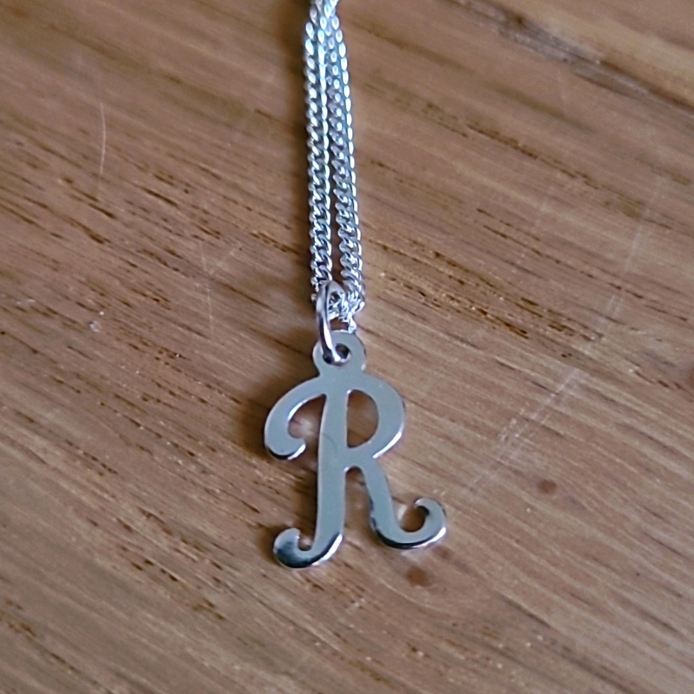 Letter R silver necklace